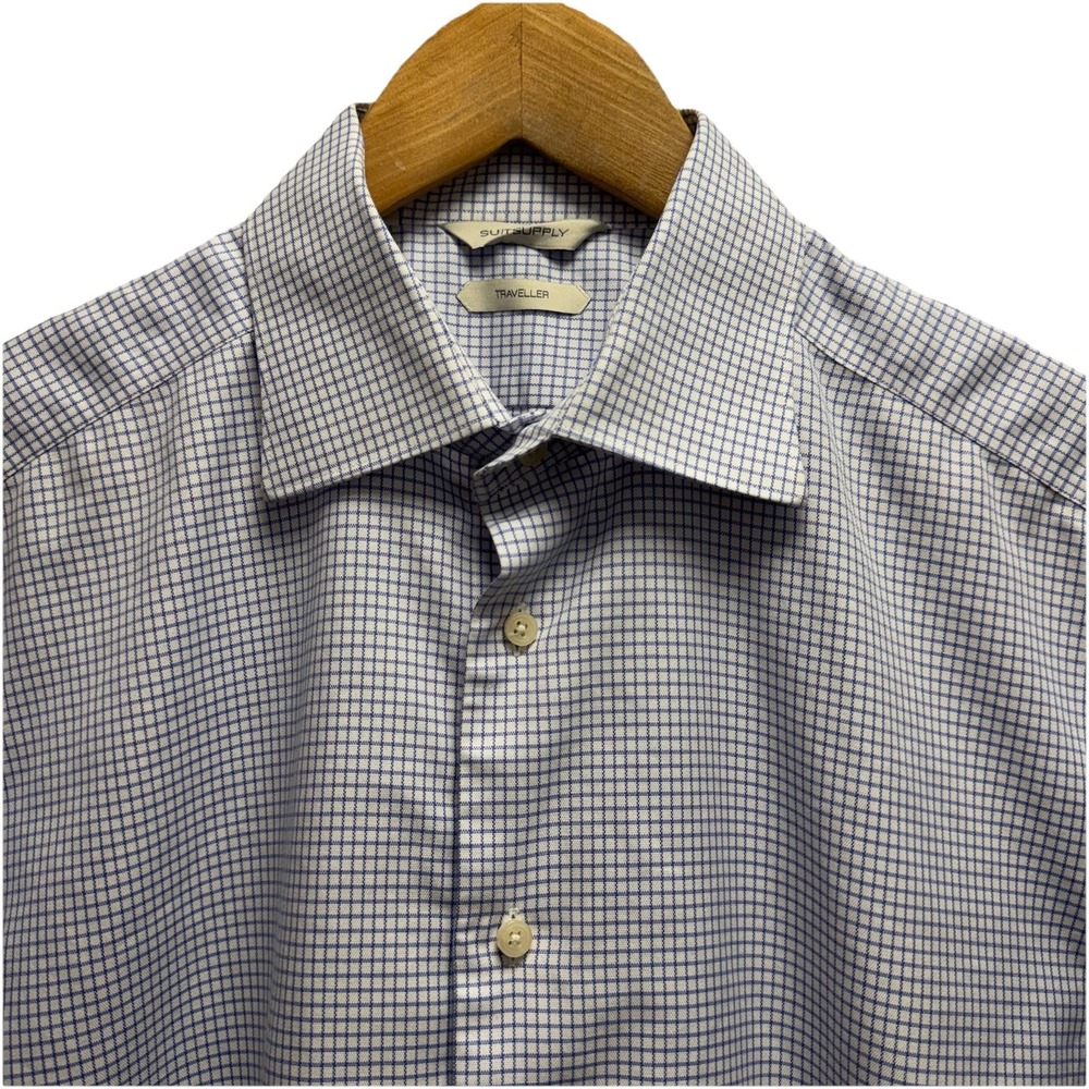 Suitsupply Men's 16/41 Slim Light Blue Plaid Button Front Traveller‎ Dress Shirt